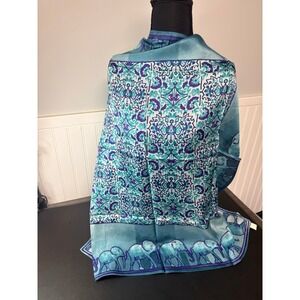 Talbots Silk Scarf Teal Purple Elephant Medallion Print Square 32x32 NWT